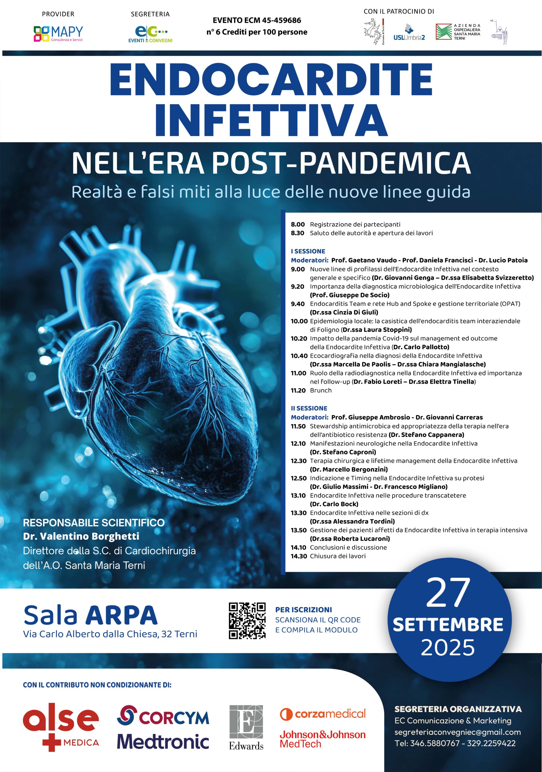 Locandina programma convegno su Endocardite infettiva, 27 sett 2025 Terni 1115