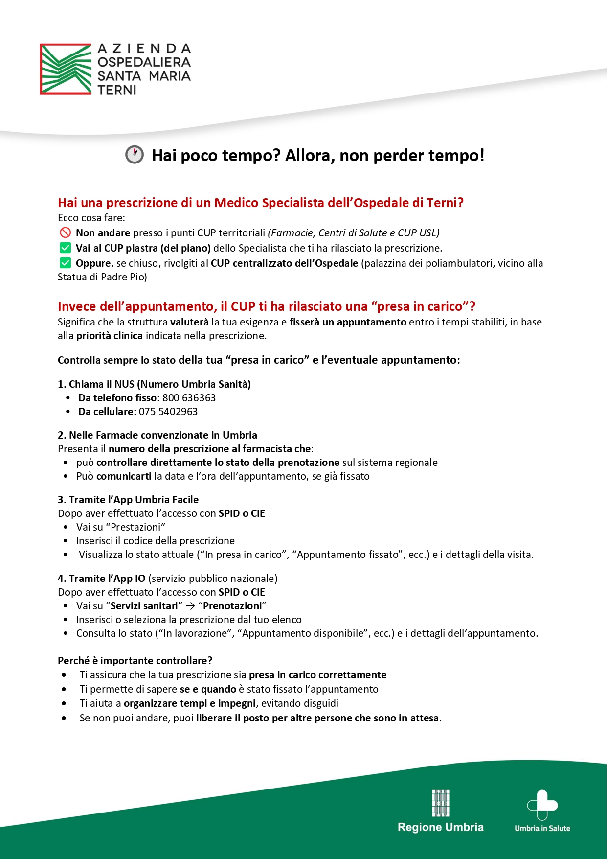 Informativa sulla presa in carico delle prenotazioni specialistiche 1533